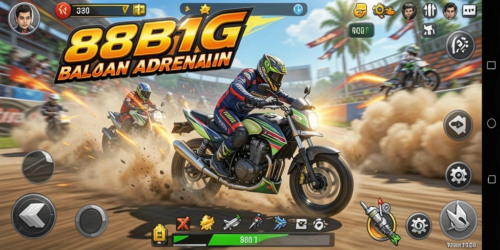 Gameplay seru balapan motor di 88BIG dengan berbagai jalur menarik.