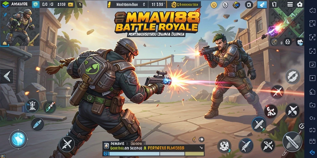 Tangkapan layar gameplay AMAVI88 menampilkan pertempuran seru dalam Battle Royale.