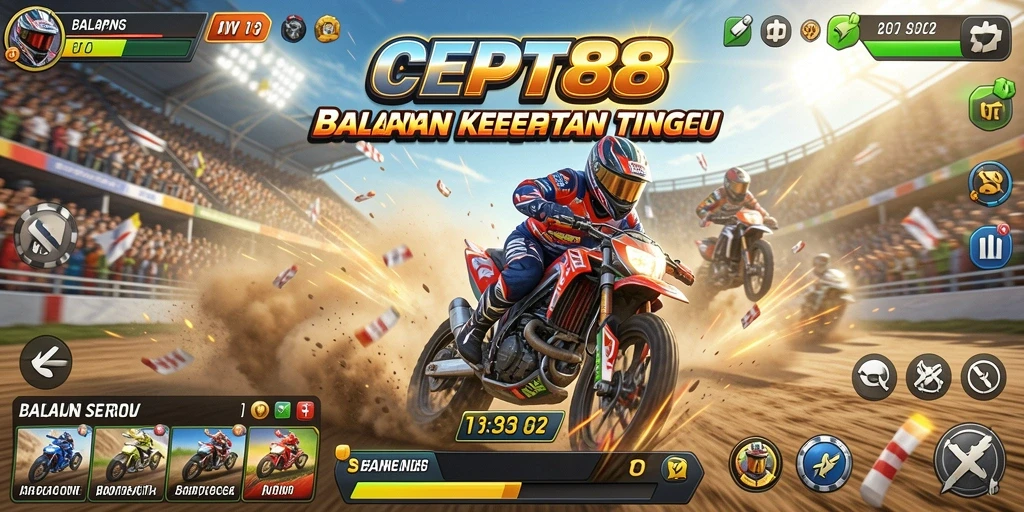 Tampilan menegangkan saat balapan dalam CEPAT88 dengan berbagai mobil cepat.