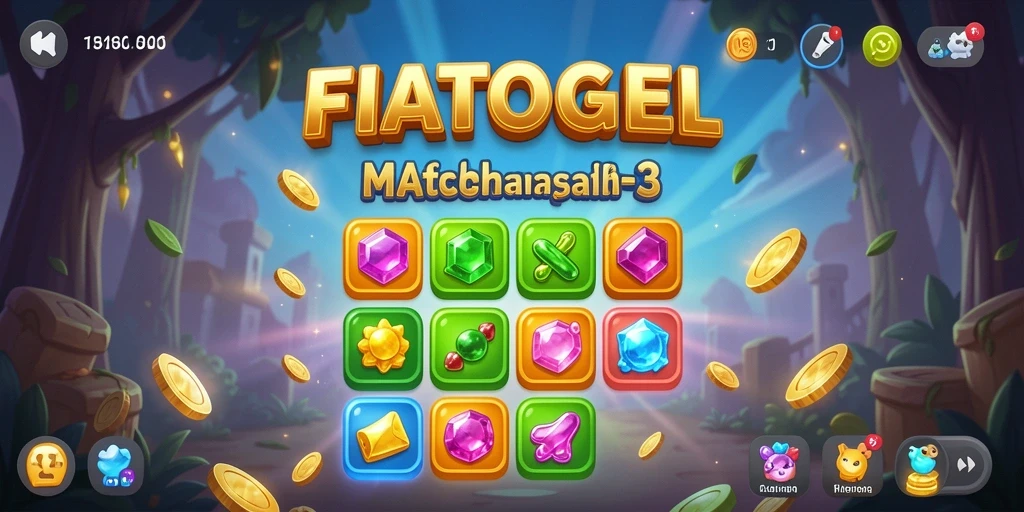 Tampilan gameplay seru FIATOGEL dengan tantangan mencocokkan permata.