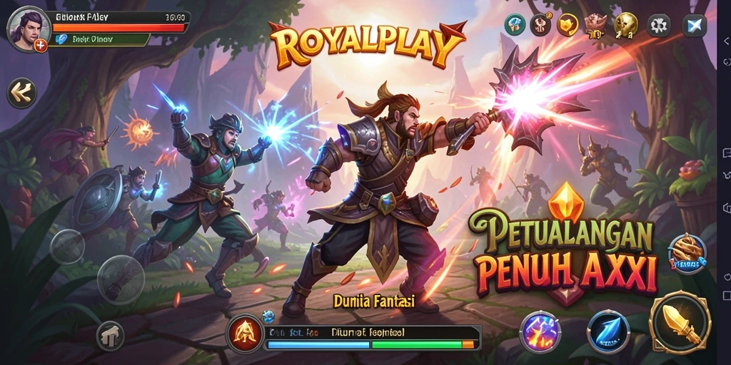 Gameplay seru dalam ROYALPLAY menampilkan pertarungan melawan monster.