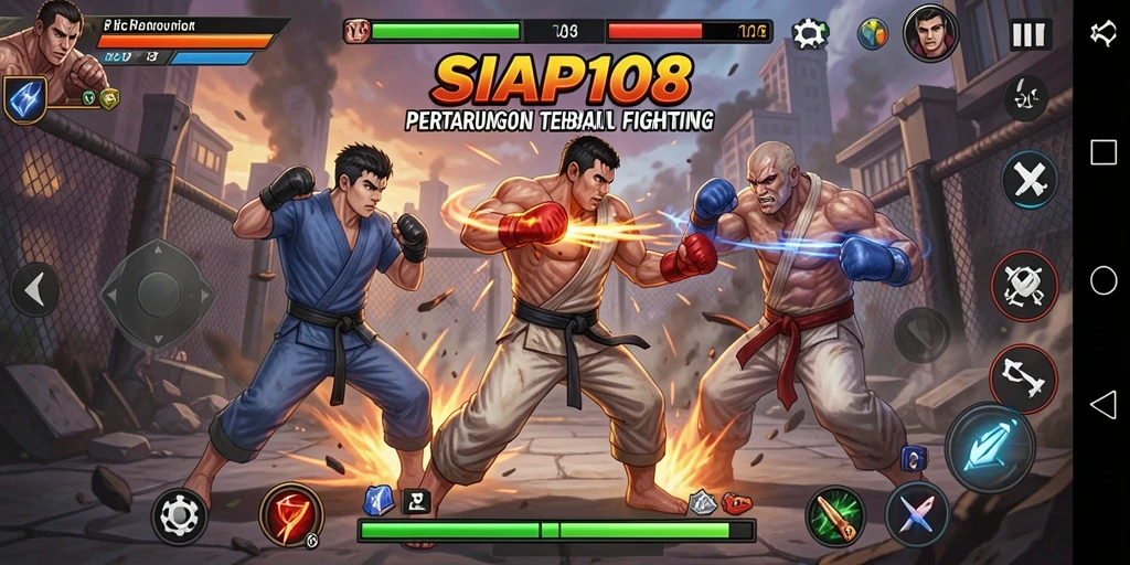 Screenshot utama menampilkan aksi pertarungan yang intens dan karakter unik SIAP108.