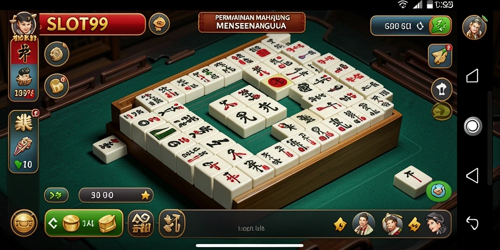 Gameplay SLOT99 yang mengasyikkan dengan ubin Mahjong berwarna-warni.