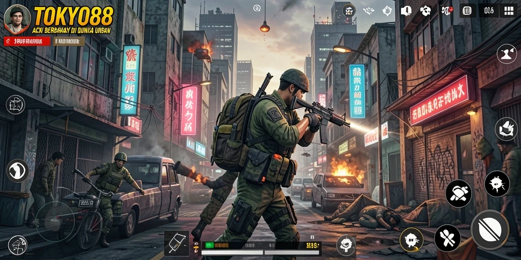 Tangkapan layar dari gameplay penuh aksi TOKYO88.