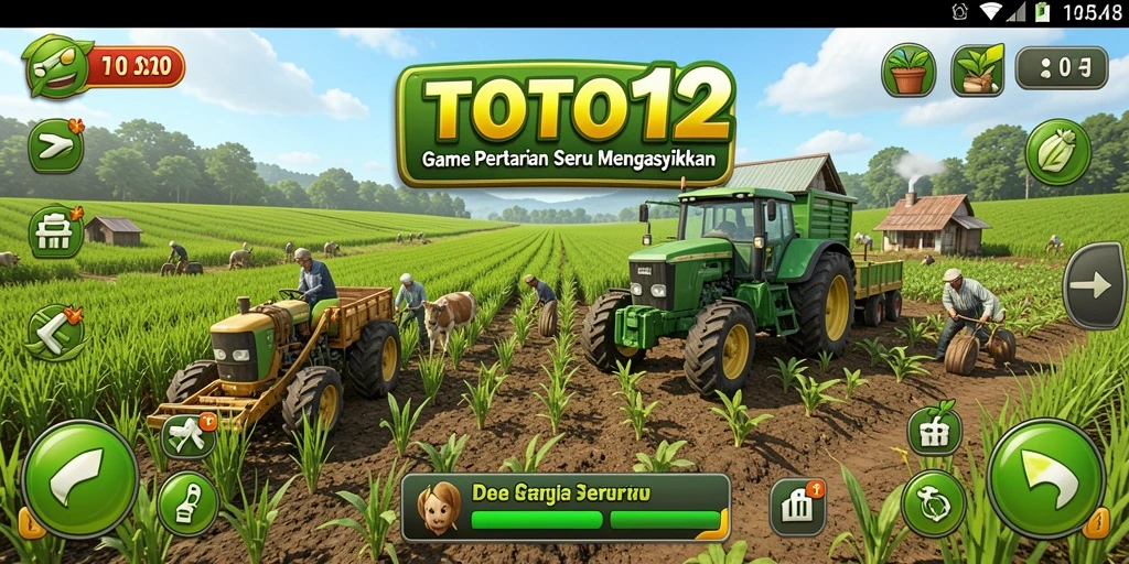 Tampilan screenshot menunjukkan gameplay bertani di TOTO12 yang seru.