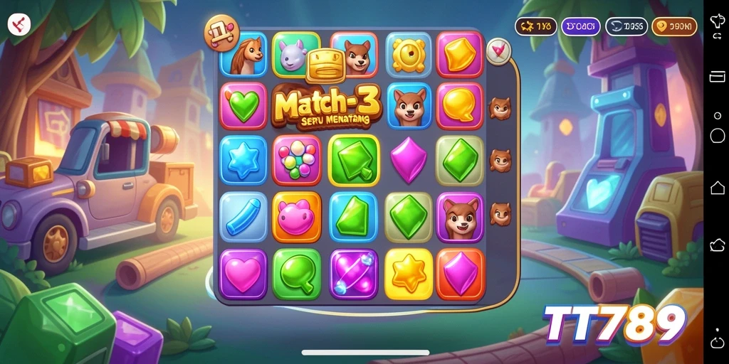 Gameplay seru dari permainan Match-3 TT789 yang penuh warna.